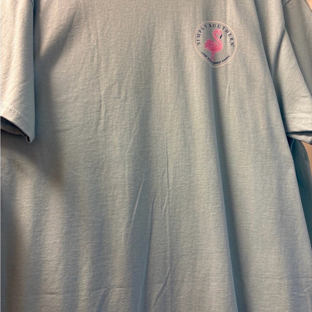 Simply Southern Flamingo Graphic Tee in Light Blue